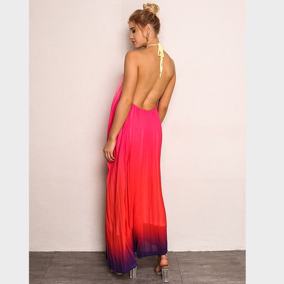 Backless Ombre Halter Maxi Dress - Picture 2 of 6